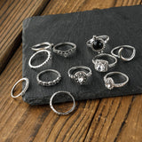 Alloy Synthetic Crystal 11-Piece Ring Set - felvior