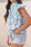 Floral Print Ruffle Sleeve Frilly Button Up Shirt - felvior
