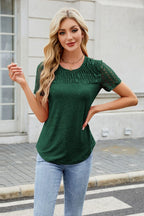 Smocked Round Neck Short Sleeve T-Shirt
