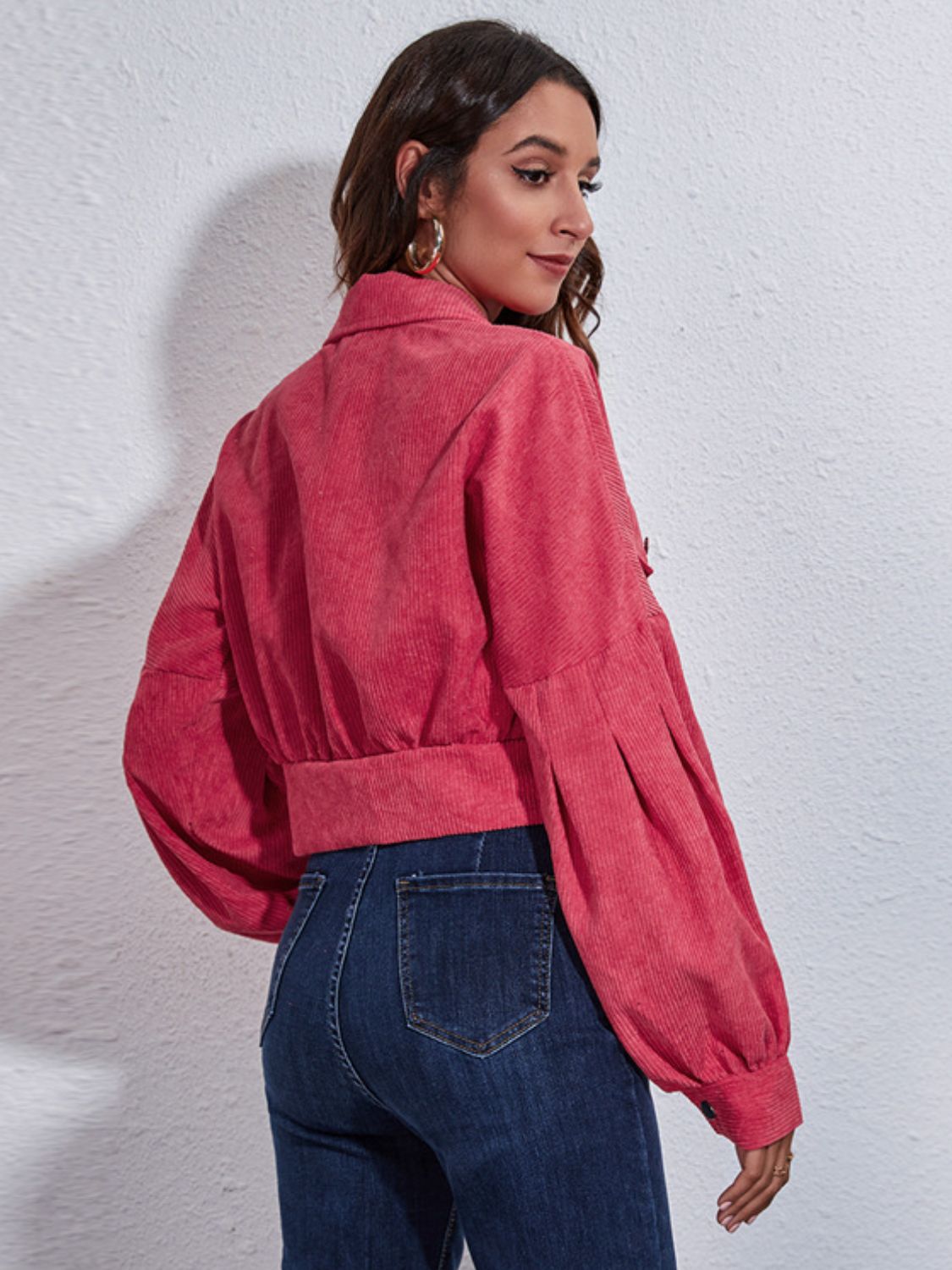 Button Down Collared Neck Cropped Jacket - felvior