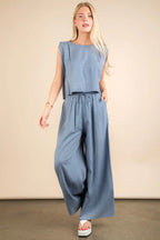 VERY J Solid Woven Top & Pants Set
