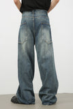 Men's Distressed Detail Wide Leg Jeans - felvior