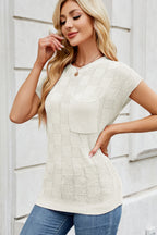 Checkered Round Neck Short Sleeve Knit Top