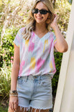 High-Low V-Neck Short Sleeve Blouse - felvior