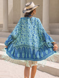 Fringe Printed Open Front Cover-Up - felvior