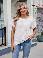 Eyelet Round Neck Short Sleeve Top