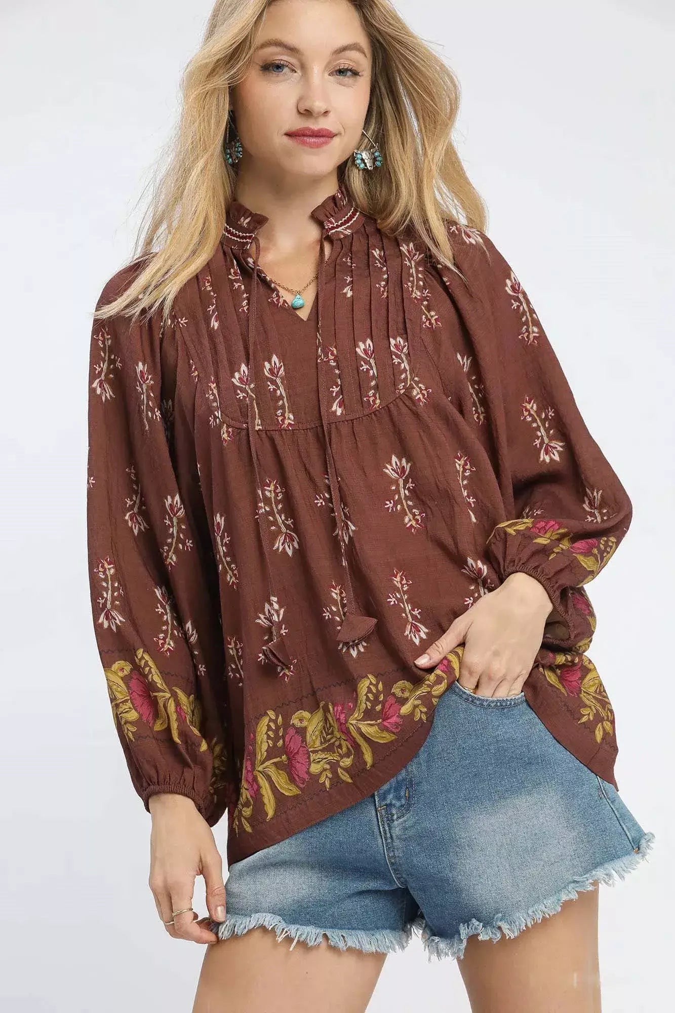 Umgee Floral Boho Peasant Blouse Hauptbild