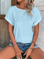 Eyelet Round Neck Short Sleeve Top
