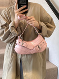 PU Leather Buckle Shoulder Bag - felvior