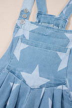 Star Print Square Neck Denim Overalls