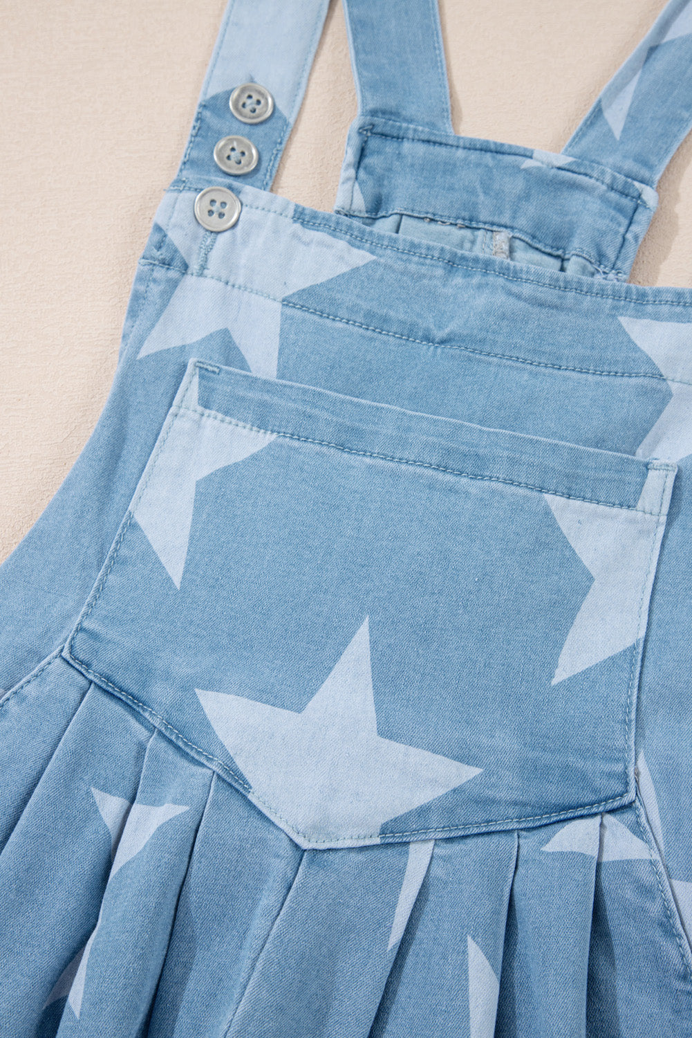Star Print Square Neck Denim Overalls