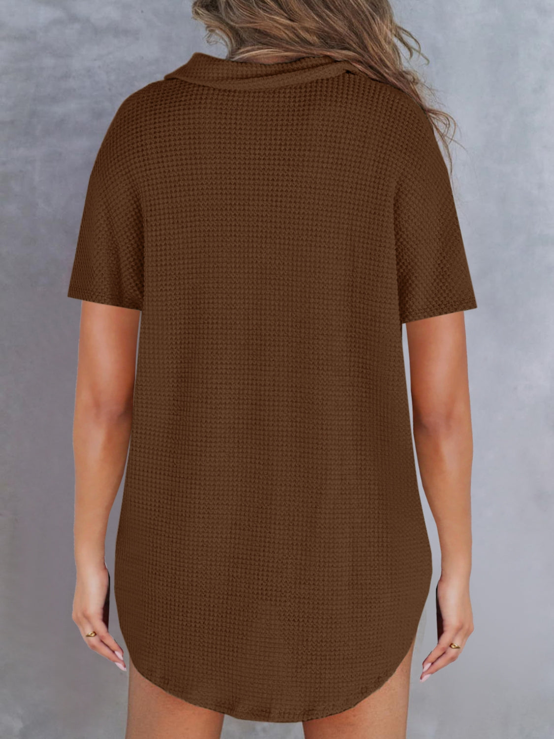Waffle-Knit Short Sleeve Polo Shirt - felvior