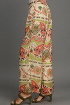 Umgee Full Size Wide Leg Border Print Pants Plus Size
