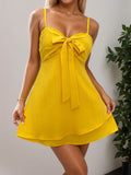 Layered Sweetheart Neck Bow Front Mini Cami Dress - felvior