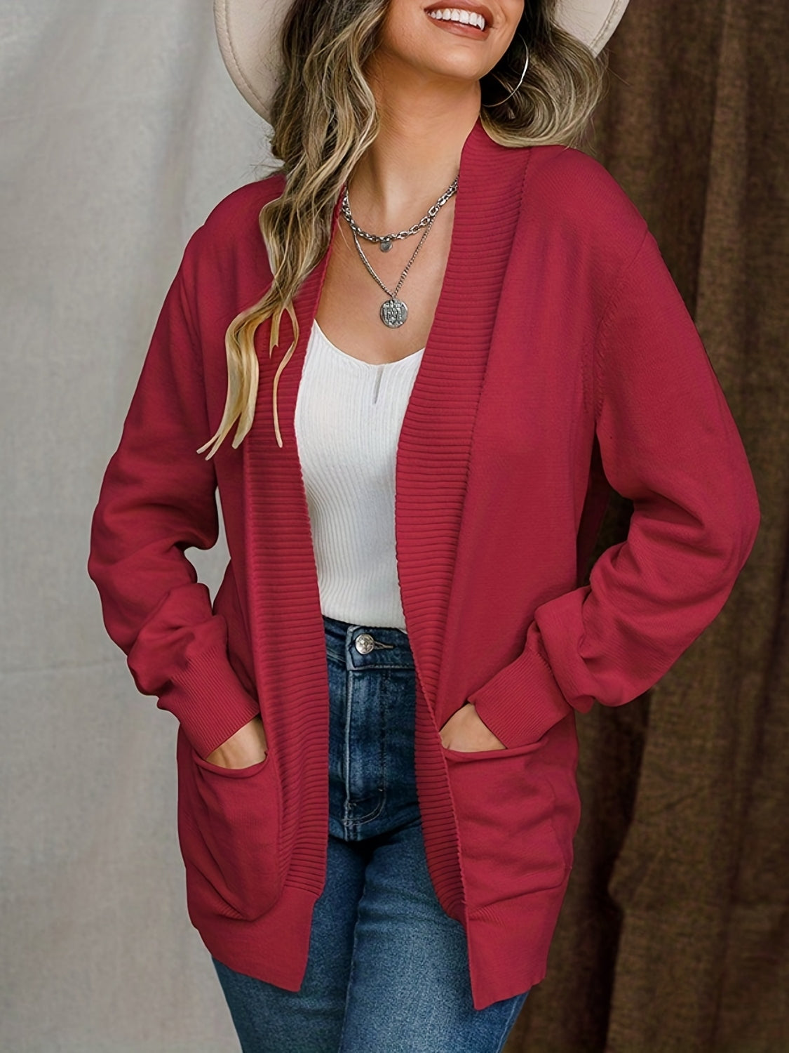 Open Front Long Sleeve Sweater Cardigan - felvior