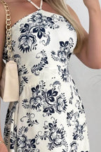 Smocked Printed Halter Neck Dress
