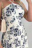 Smocked Printed Halter Neck Dress - felvior