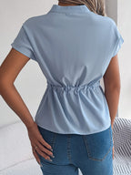 Notched Short Sleeve Blouse