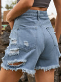 Distressed Raw Hem Denim Shorts - felvior
