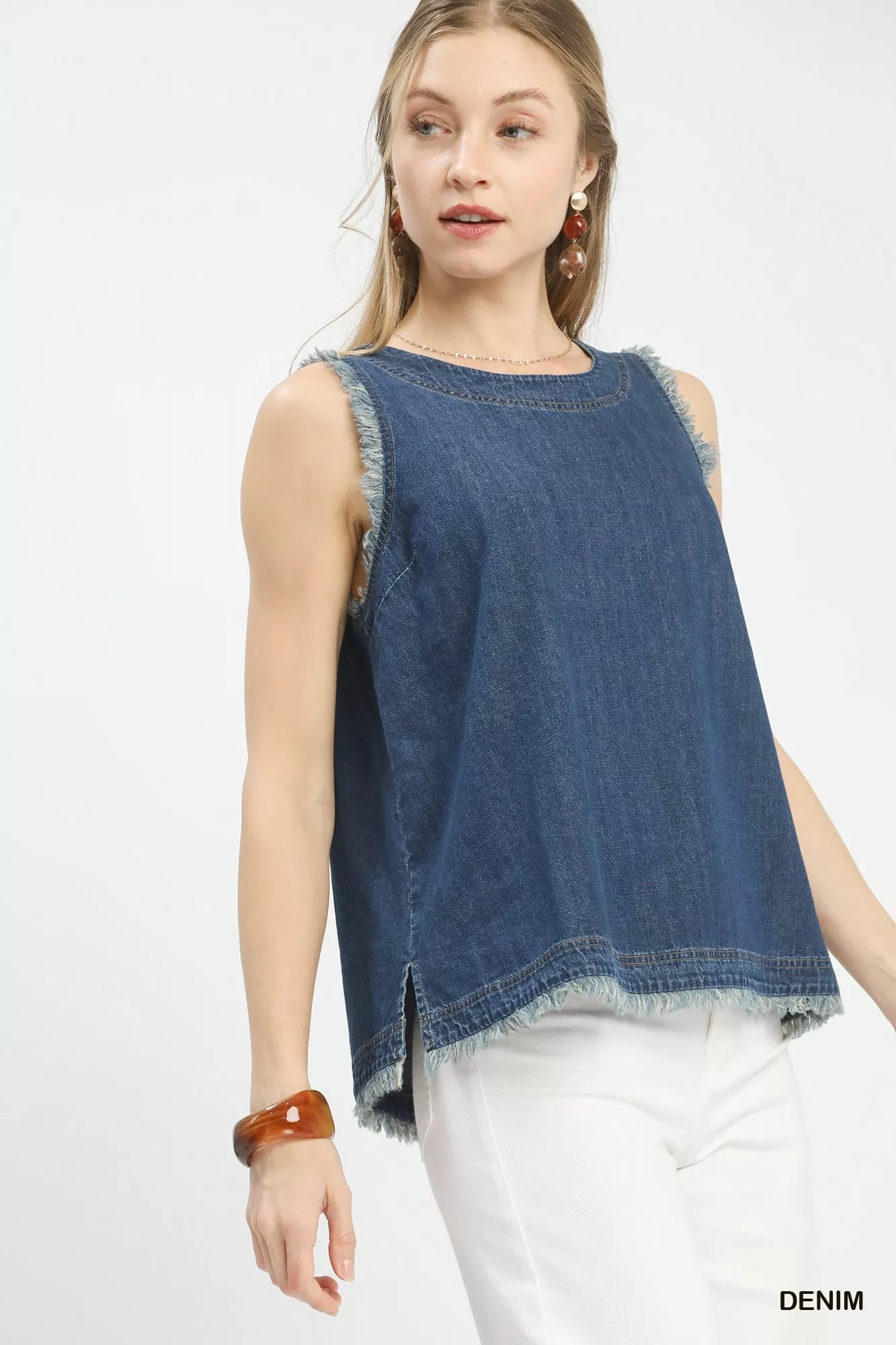Umgee Sleeveless Fringe Hem Denim Top Secondary image