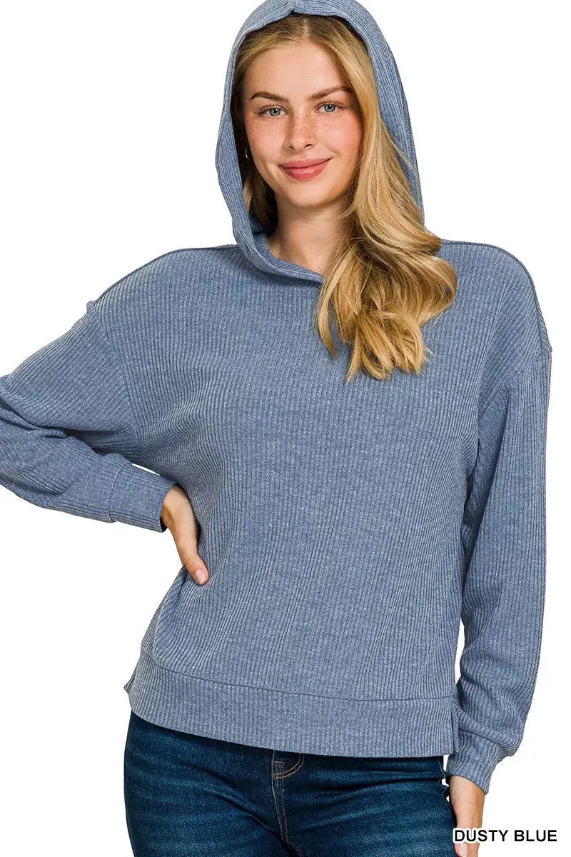 Zenana Ribbed Long Sleeve Hoodie