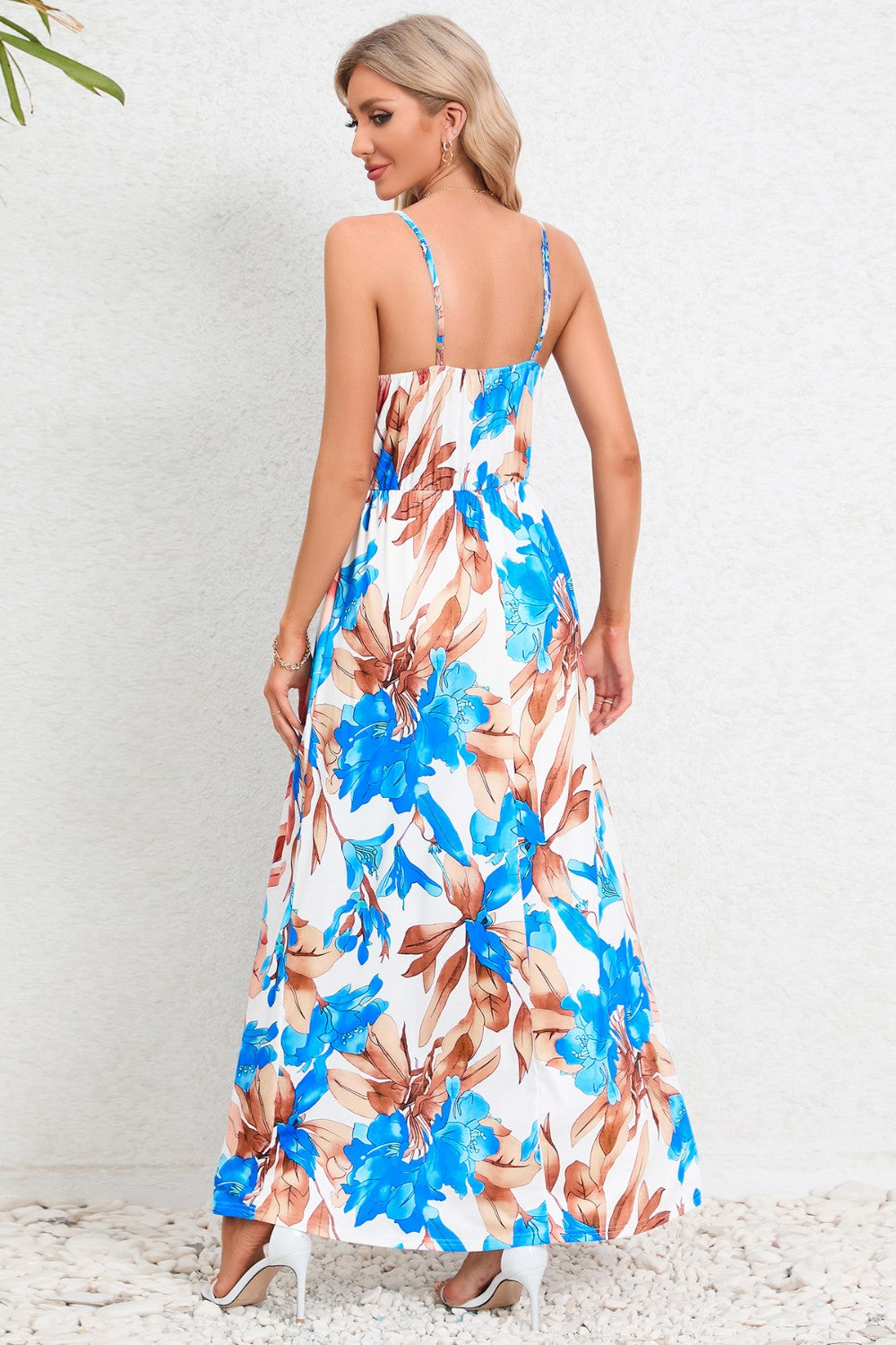 Printed Surplice Maxi Cami Dress - felvior