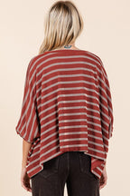 Mittoshop Texture Striped Print Round Neck Dolman Sleeve Top