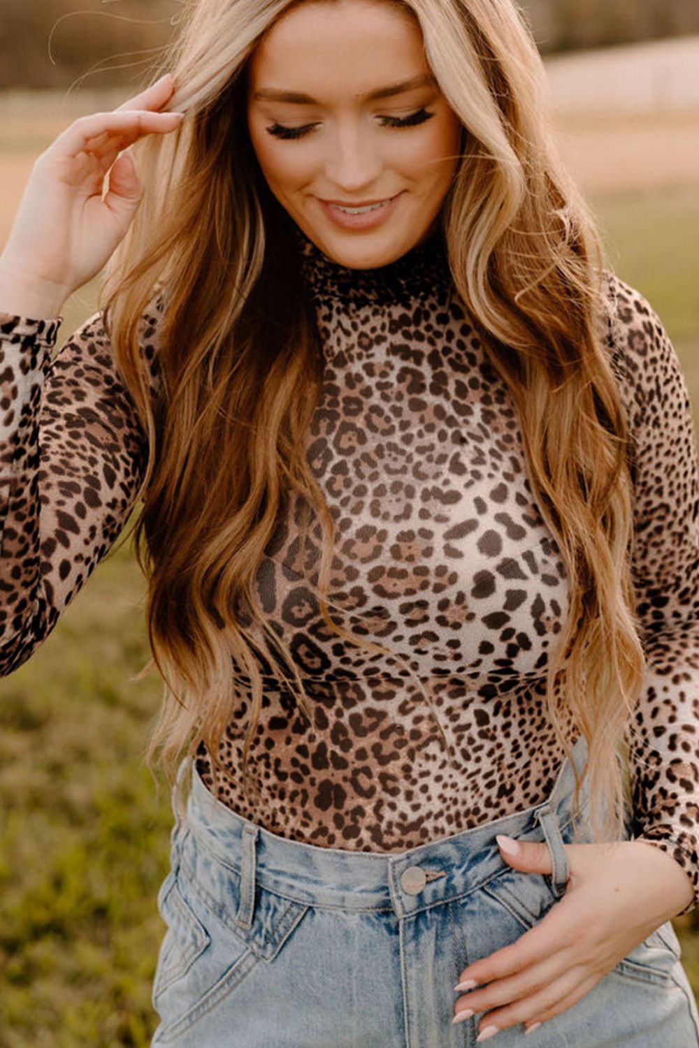 Turtleneck Leopard Long Sleeve Bodysuit - felvior