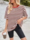 Lovelet Striped Round Neck Half Sleeve T-Shirt - felvior