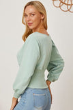 Boat Neck Lantern Sleeve Blouse - felvior