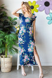 Heimish Full Size Floral Short Sleeve Slit Dress - felvior