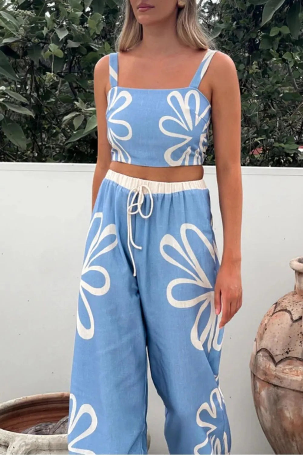 Smocked Square Neck Cami and Pants Set