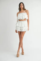 MABLE Ruffle Layered Crop Top and Mini Skirt Set