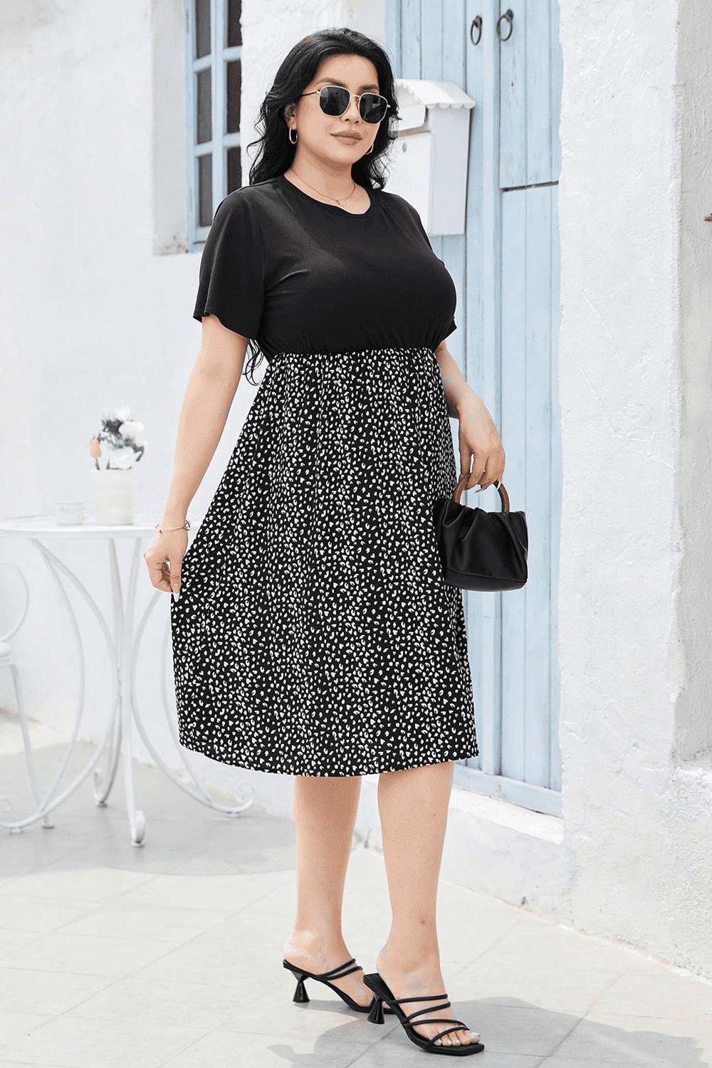 Round Neck Short Sleeve Printed Dress - felvior
