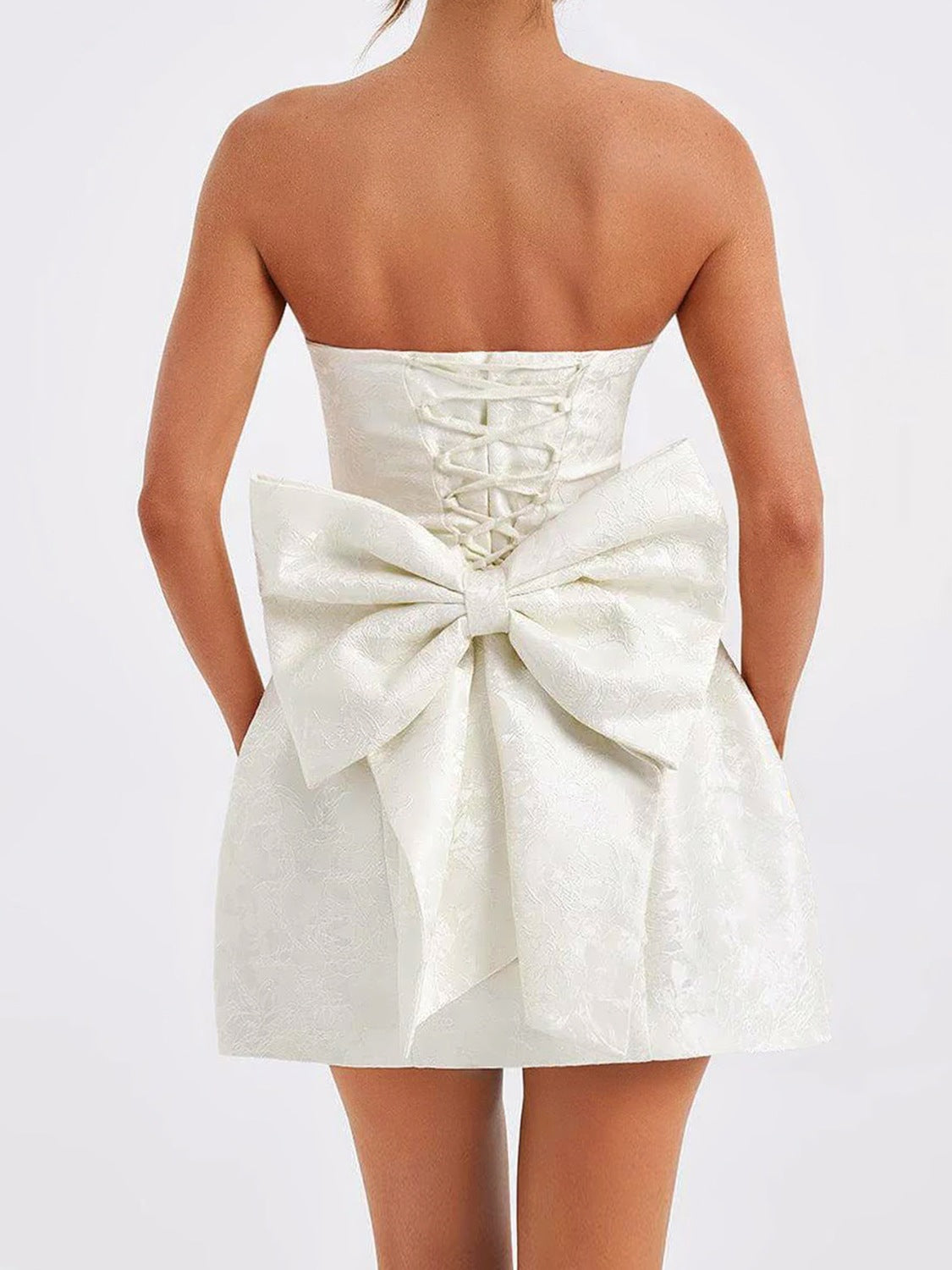 Lace-Up Sleeveless Satin Mini Dress with Bow - felvior