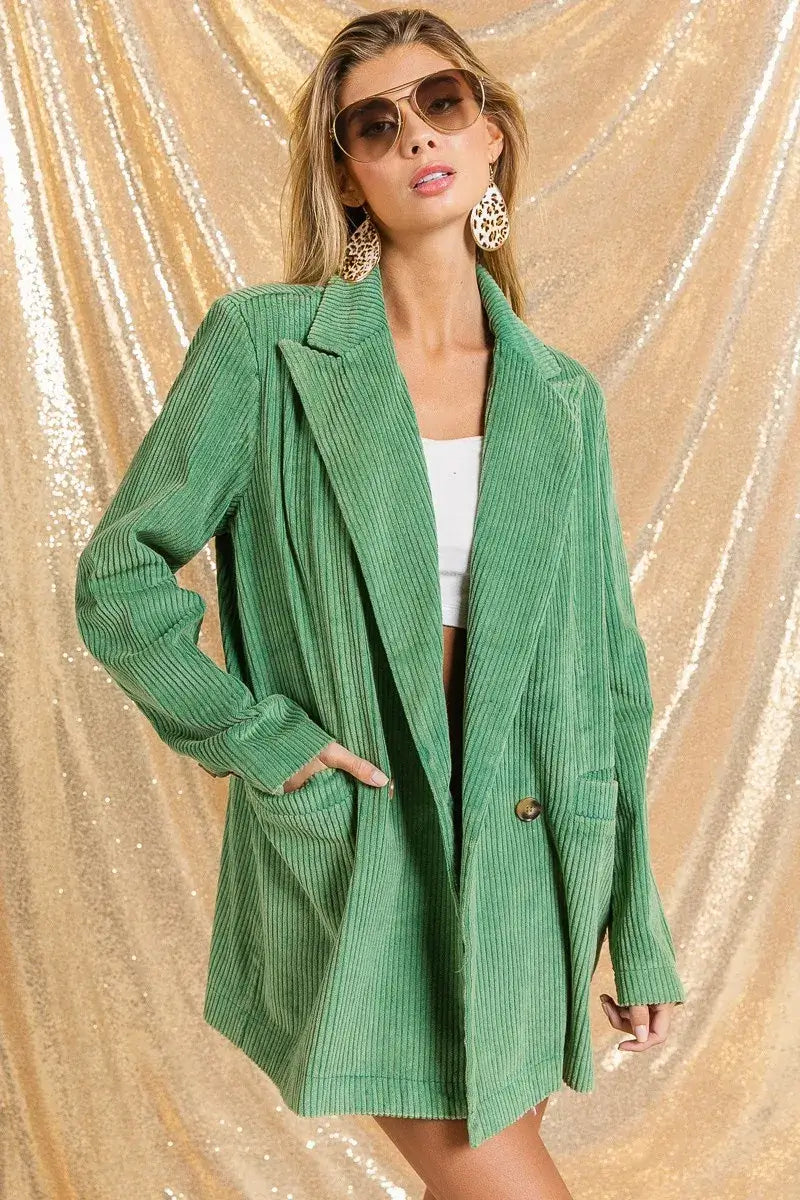 BiBi Vintage Washed Peak Lapel Double Breasted Blazer