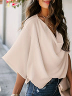 Full Size Ruched Three-Quarter Sleeve Blouse Plus Size