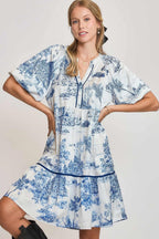 Umgee Full Size Two Tone Landscape Print Dress Plus Size