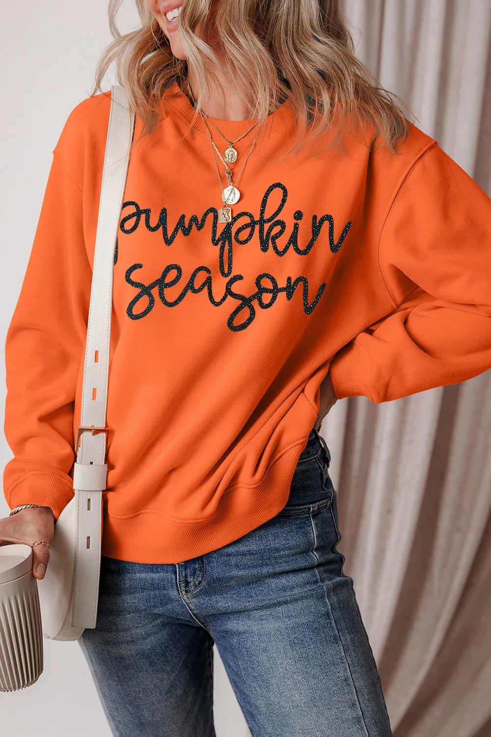 Letter Round Neck Long Sleeve Sweatshirt - felvior