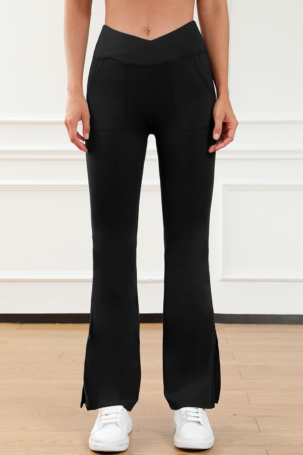 Wide Waistband Slit Bootcut Active Pants - felvior