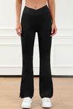 Wide Waistband Slit Bootcut Active Pants - felvior