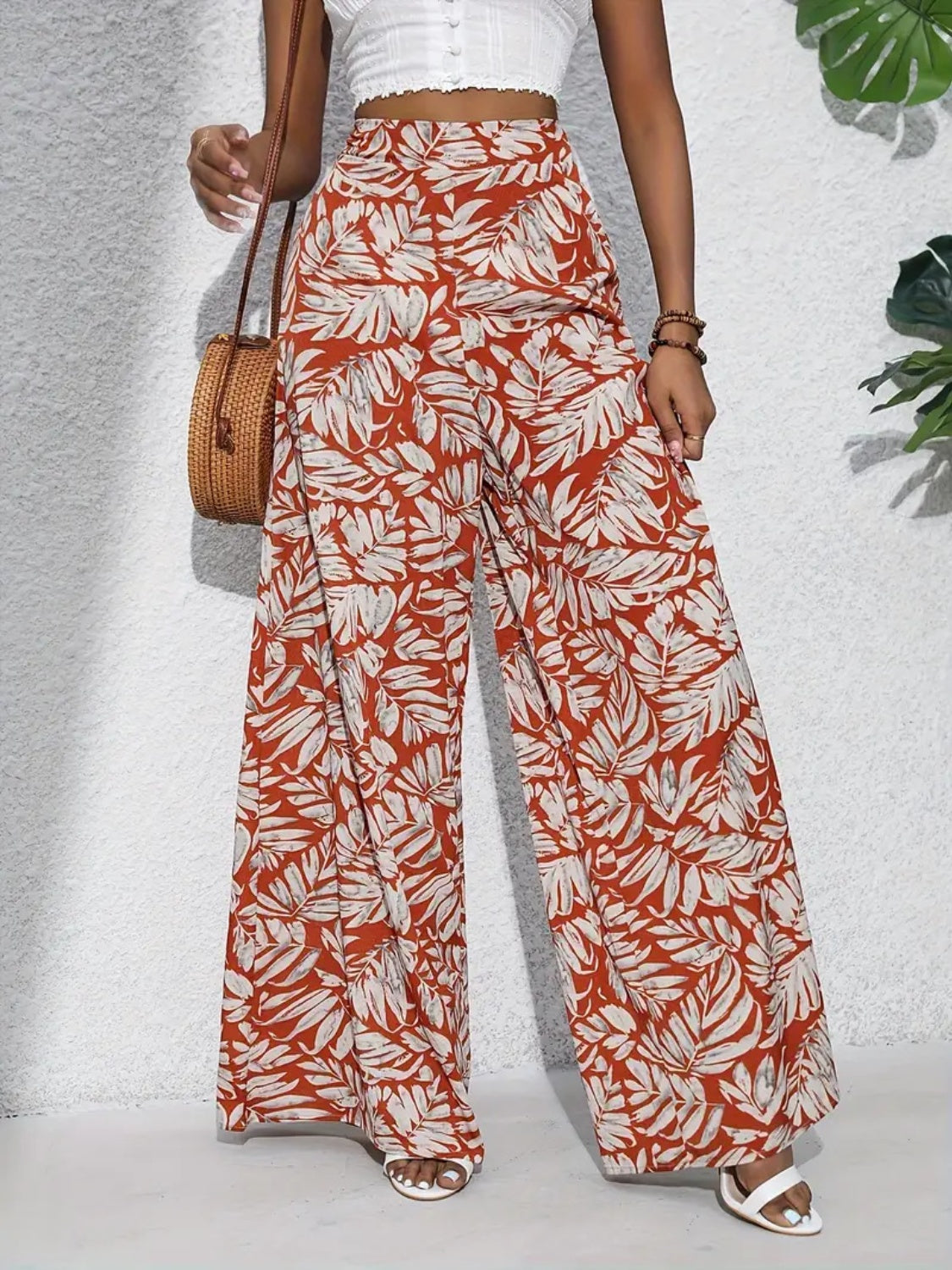 Printed High Waist Wide Leg Pants - felvior