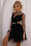Cutout Mock Neck Mesh Dress - felvior