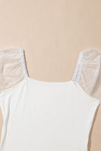 Swiss Dot Mesh Long Sleeve Square Neck Slim Top