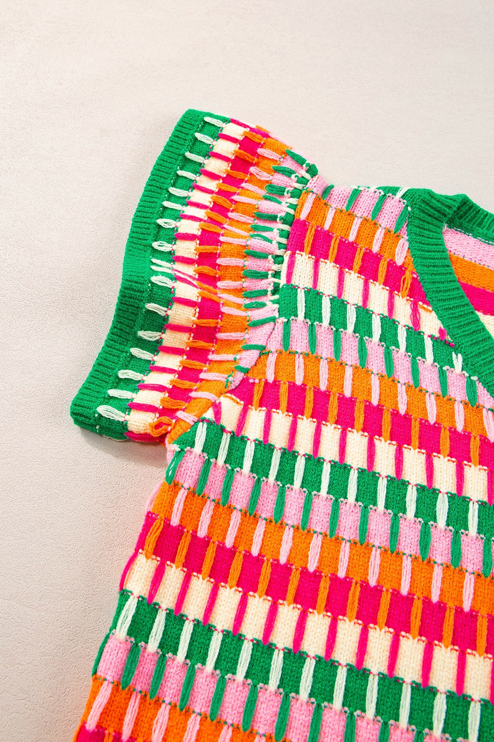 Contrast Striped V-Neck Knit Top - felvior