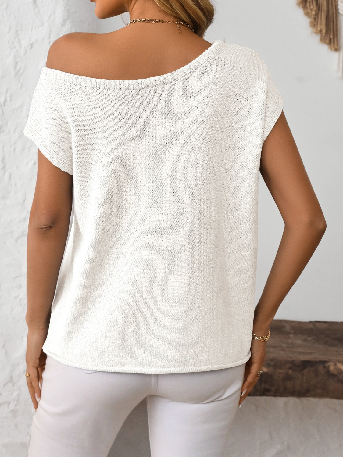 Mandy Boat Neck Short Sleeve Knit Top - felvior