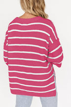 Stripe Drop Shoulder Side Slit Knit Top