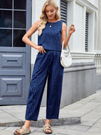 Plaid Sleeveless Top and Pants Set