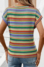 Multicolour Striped Twist Hem Cap Sleeve Top