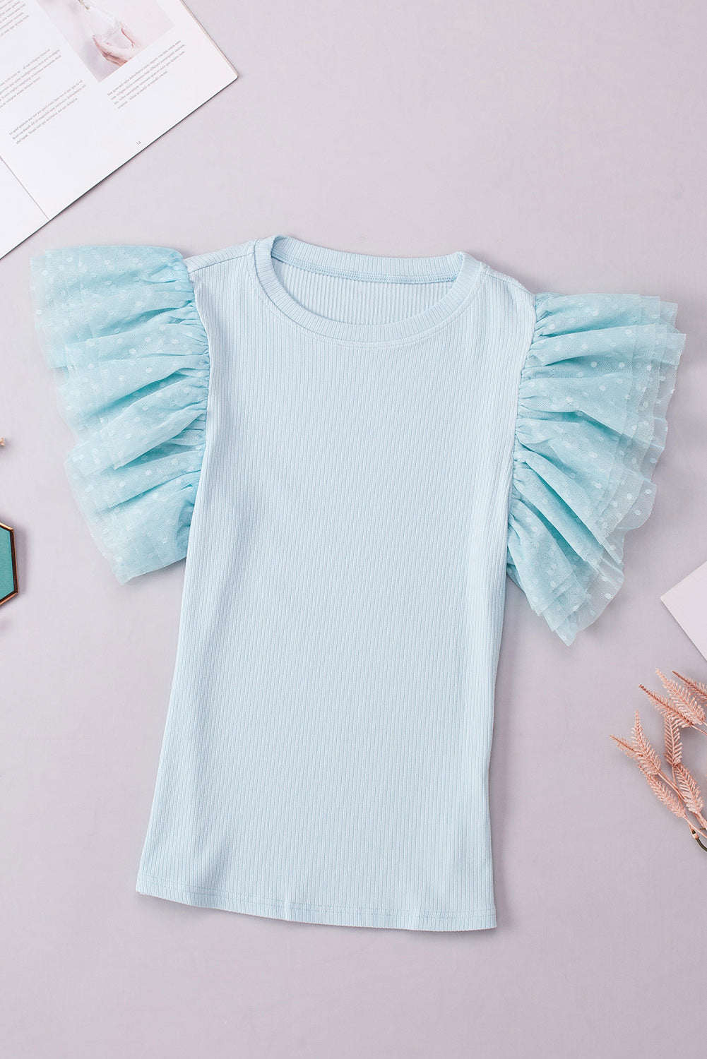 Ruffled Round Neck Cap Sleeve Top - felvior
